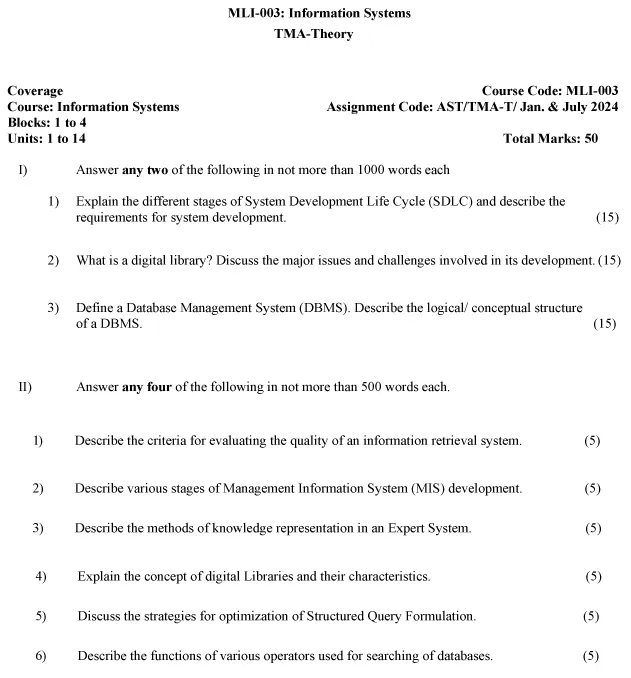 IGNOU MLI-3 - Information Systems Latest Solved Assignment-January 2024 - July 2024