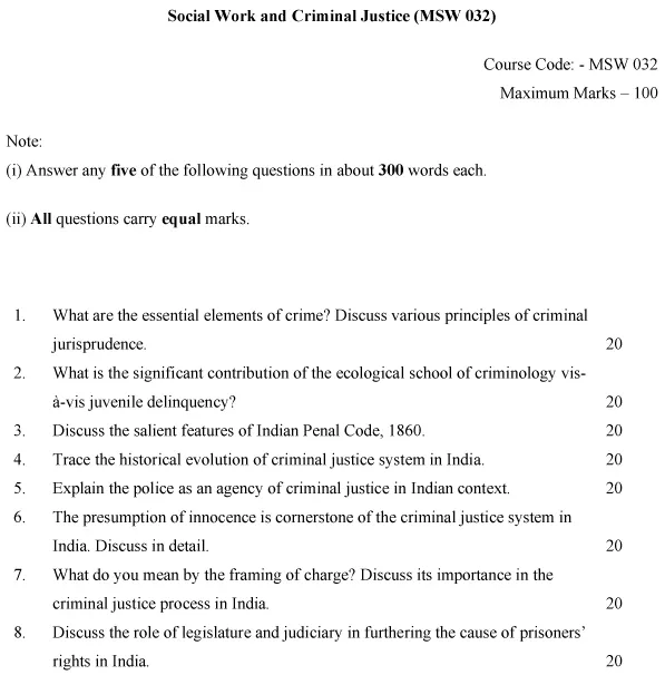 IGNOU MSW-32 - Social Work and Criminal Justice, Latest Solved Assignment-January 2024 - July 2024