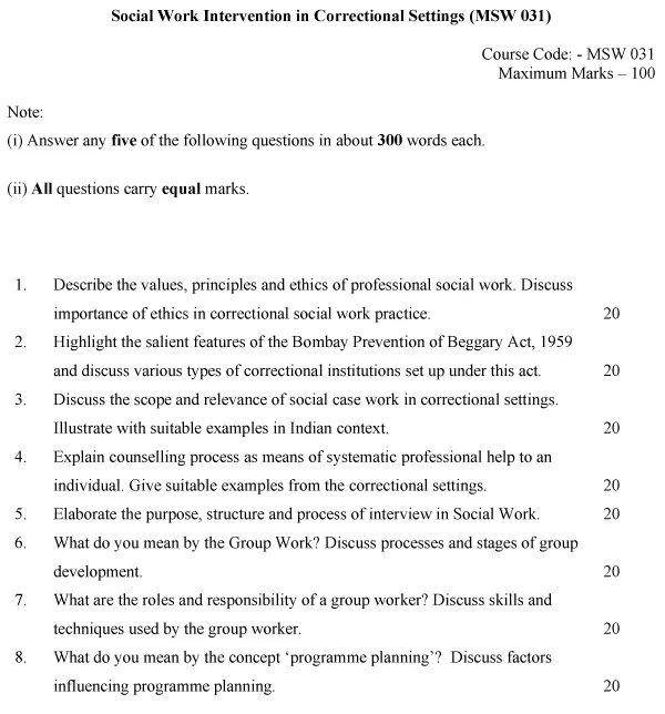 IGNOU MSW-31 - Social Work Intervention in Correctional Settings (Compulsory) Latest Solved Assignment-January 2024 - July 2024