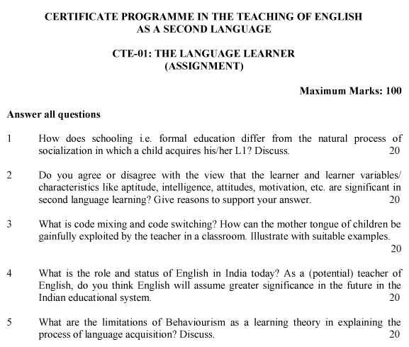 IGNOU CTE-01 - The language Lerner Latest Solved Assignment-July 2024 - January 2025