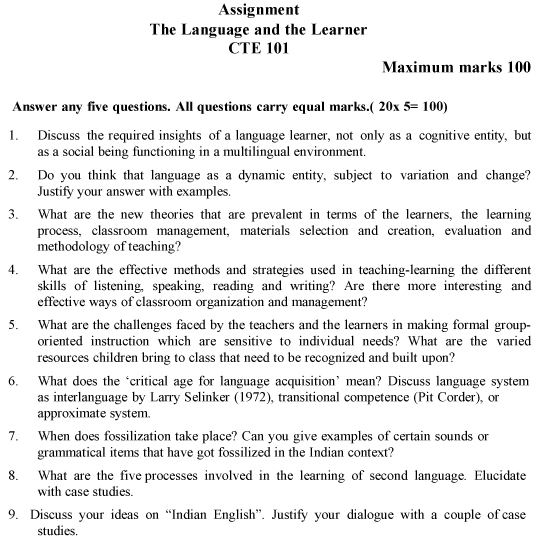 IGNOU CTE-101 - The Language Learner, Latest Solved Assignment-July 2024 - January 2025