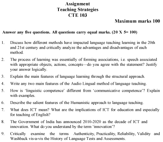 IGNOU CTE-103 - Teaching Strategies, Latest Solved Assignment-July 2024 - January 2025