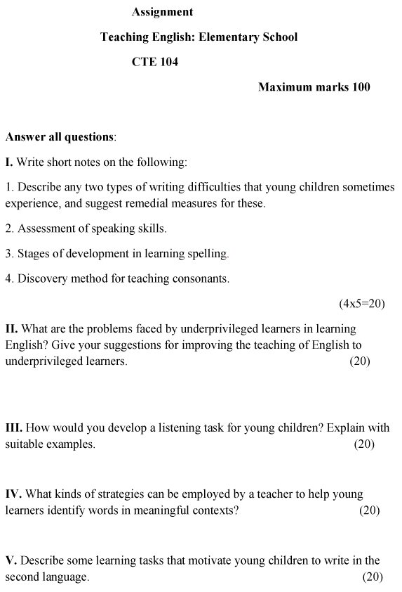 IGNOU CTE-104 - Teaching English-Elementary School, Latest Solved Assignment-July 2024 - January 2025