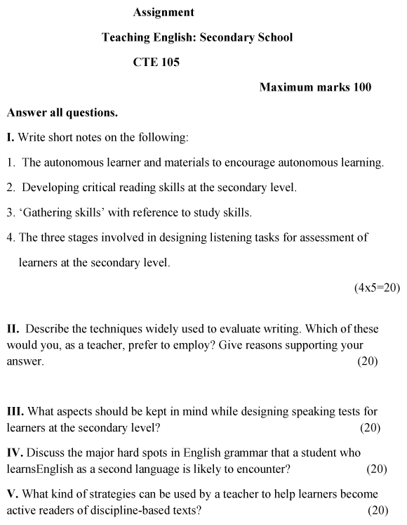 IGNOU CTE-105 - Teaching English-Secondary School, Latest Solved Assignment -July 2024 - January 2025