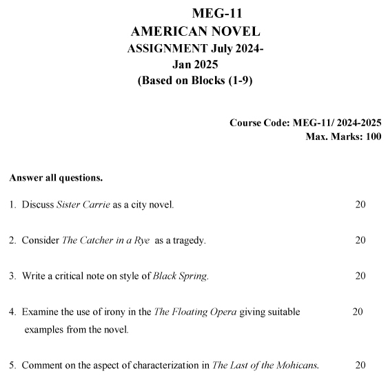 IGNOU MEG-11 - American Novel Latest Solved Assignment-July 2024 - January 2025