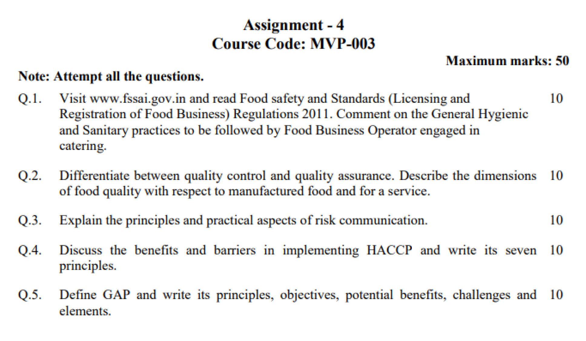 IGNOU MVP-03 - Principles of Food Safety and Quality Management Latest Solved Assignment-January 2024 - July 2024