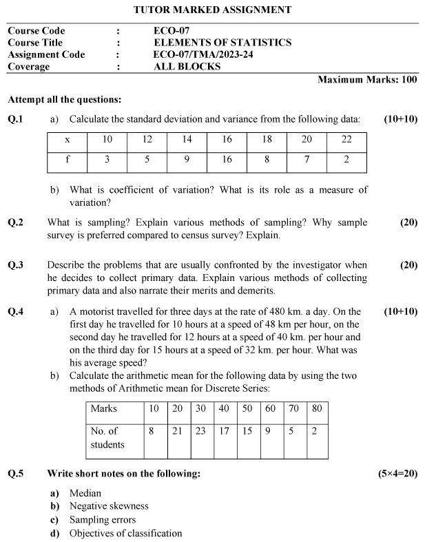 ECO-07 - Elements of Statistics-July 2023 - January 2024