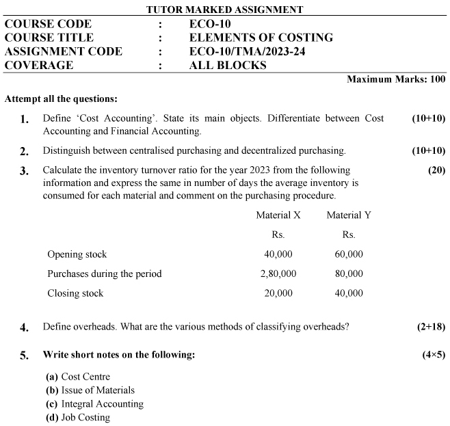 ECO-10 - Elements of Costing-July 2023 - January 2024