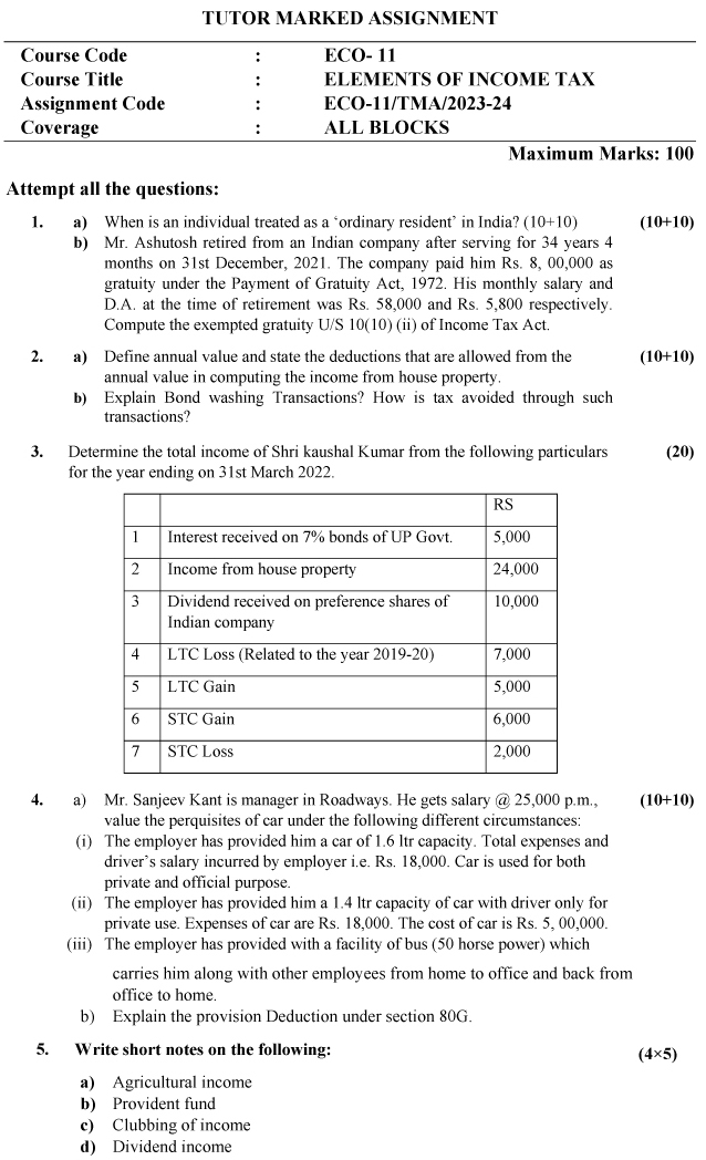 ECO-11 - Elements of Income Tax-July 2023 - January 2024