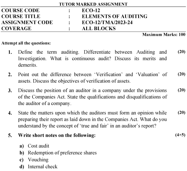 ECO-12 - Elements of Auditing-July 2023 - January 2024