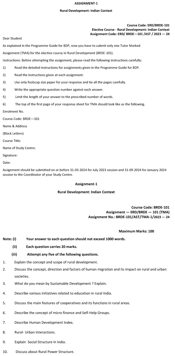 BRDE-101 - Rural Development: Indian Context-July 2023 - January 2024