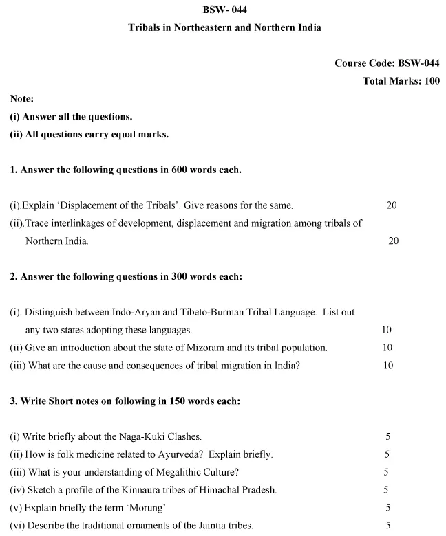 IGNOU BSW-44 - Tribals in North and Northeast Region of India Latest Solved Assignment-July 2023 - January 2024