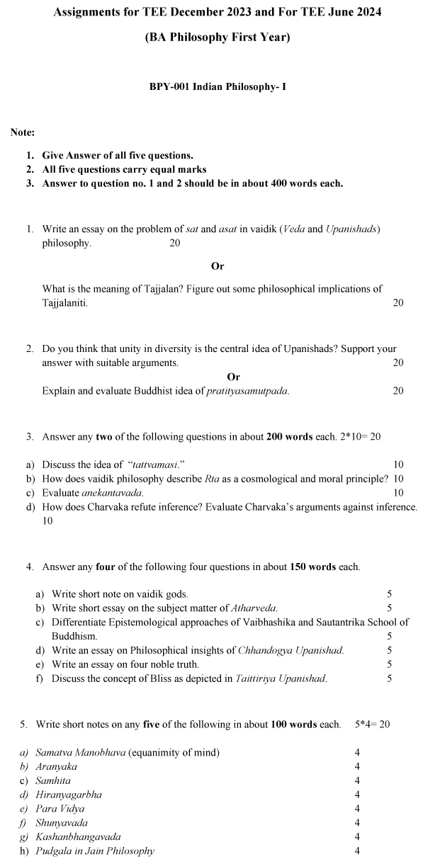 BPY-01 - Indian Philosophy: Part-I-December 2023 - June 2024