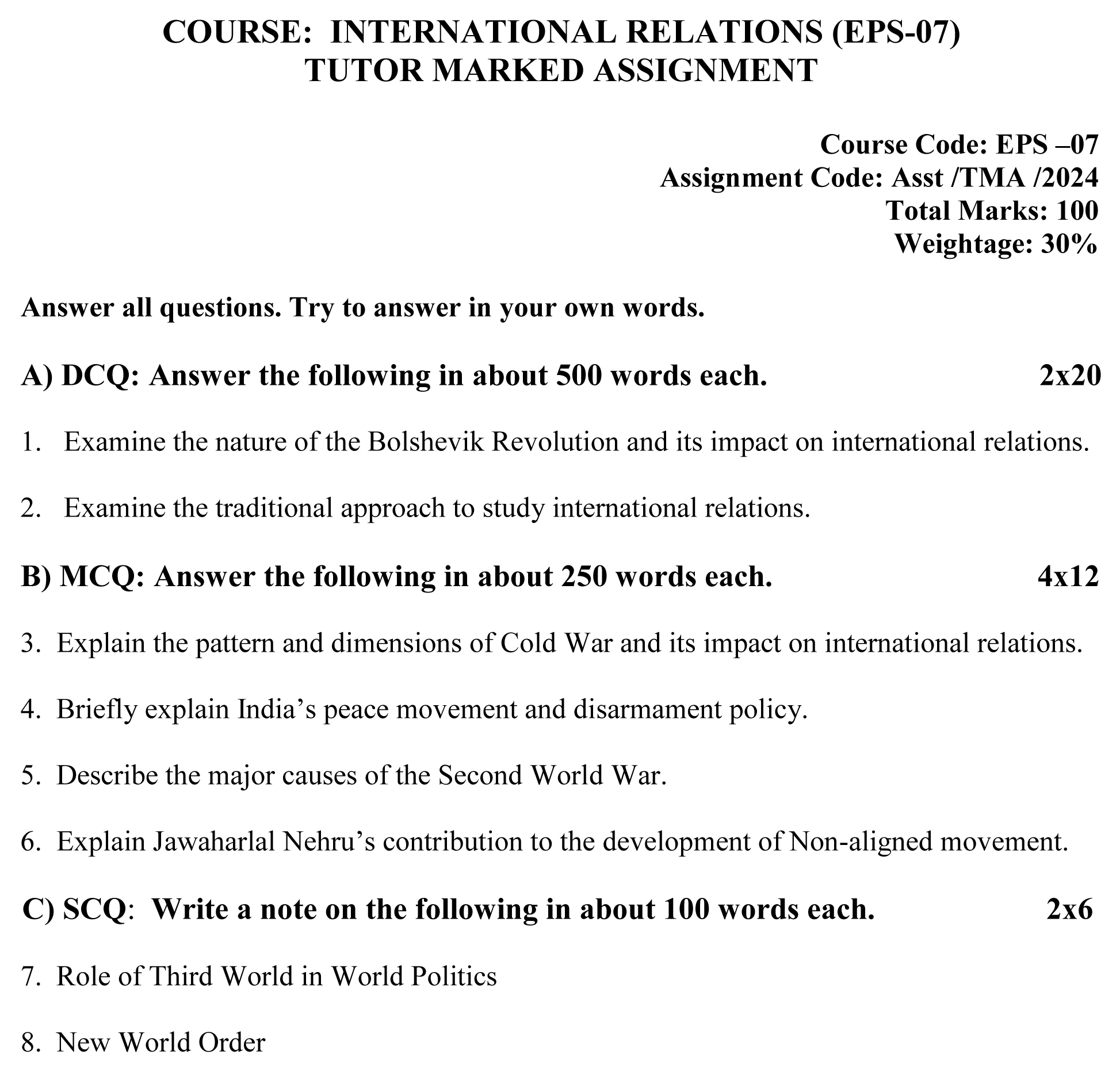 EPS-07 - International Relations-July 2023 - January 2024