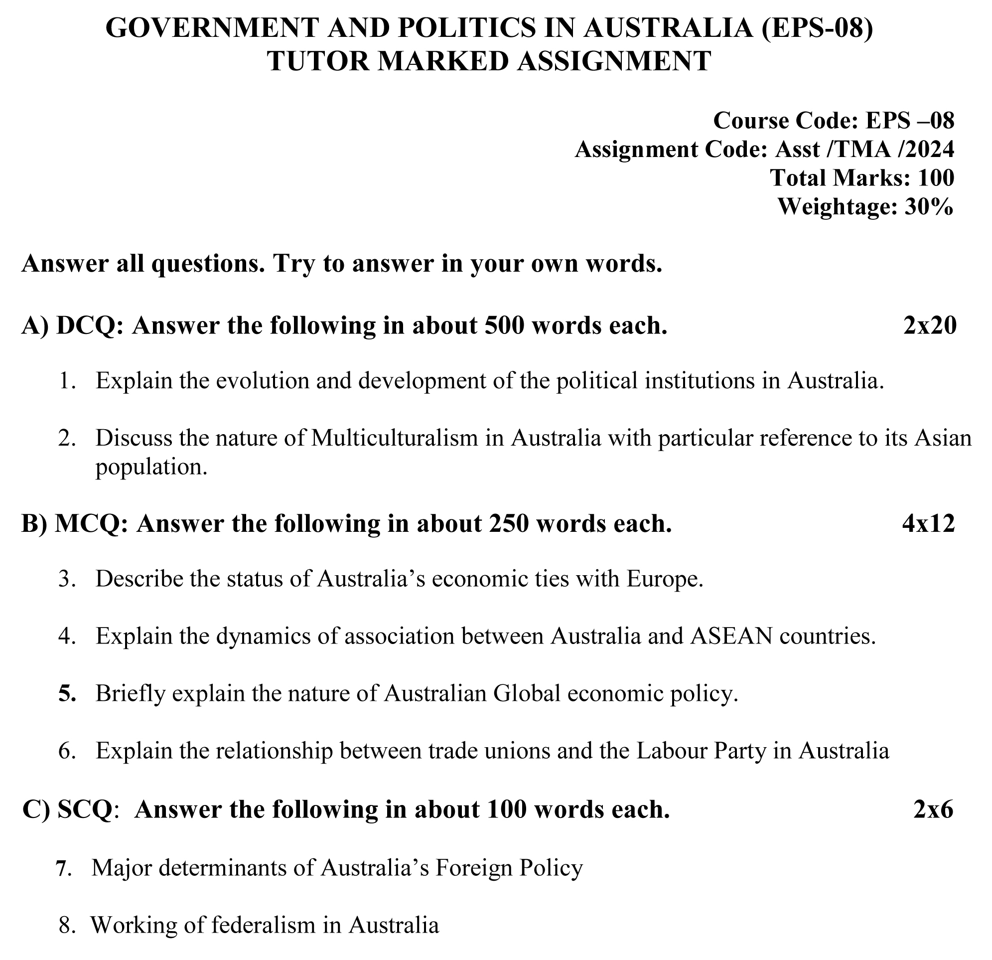 EPS-08 - Government and Politics in Australia-July 2023 - January 2024