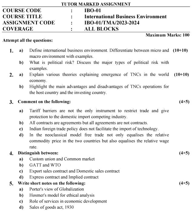 IGNOU IBO-01 - International Business Environment, Latest Solved Assignment-July 2023 - January 2024