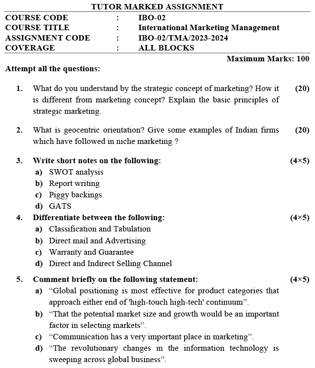 IGNOU IBO-02 - International Marketing Management, Latest Solved Assignment-July 2023 - January 2024