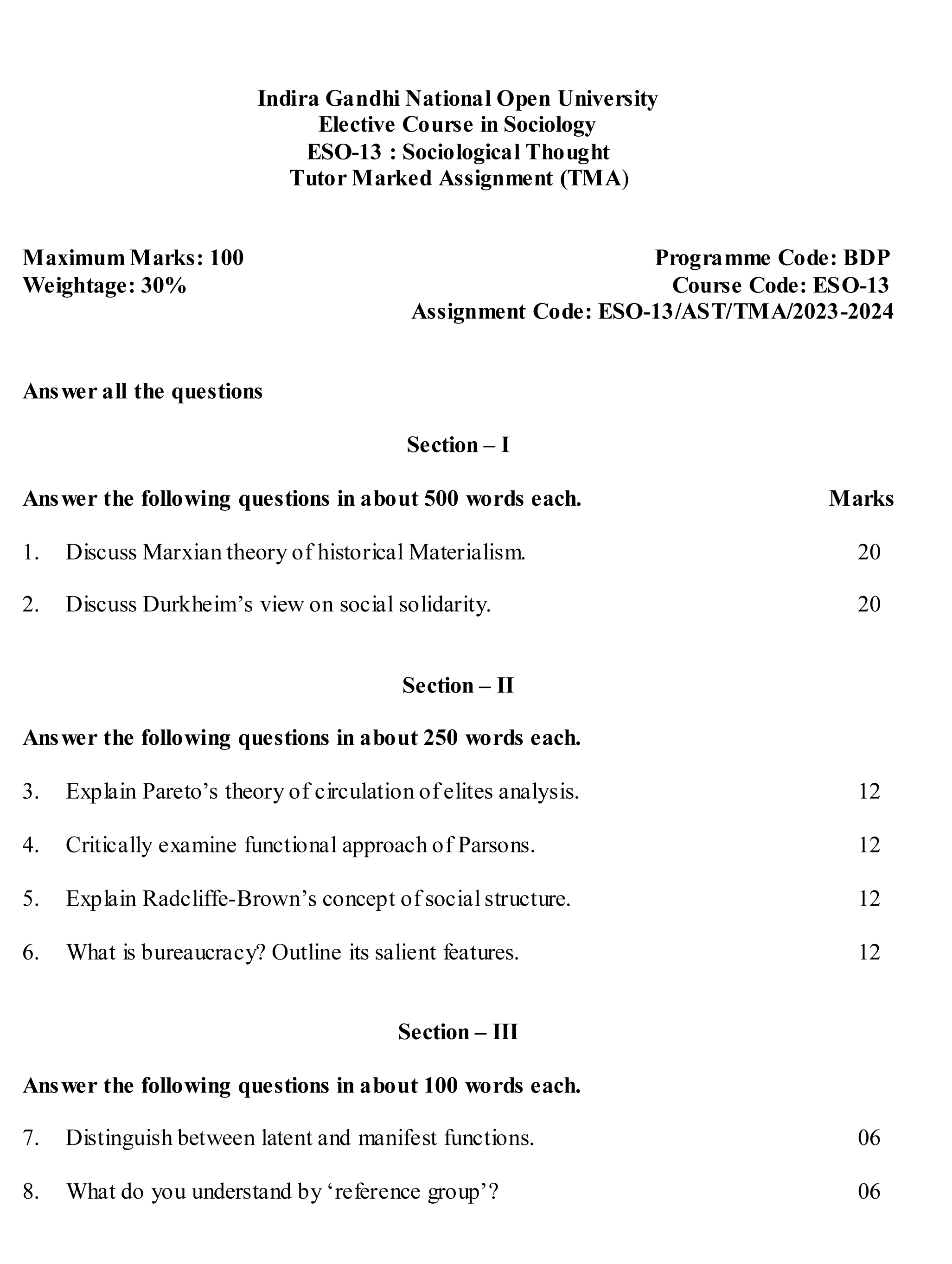 IGNOU ESO-03/13 - Society in India, Latest Solved Assignment-July 2023 - January 2024