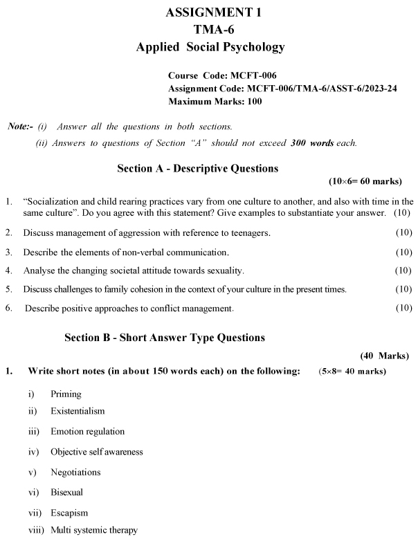 IGNOU MCFT-06 - Applied Social Psychology Solved Assignment-July 2023 - January 2024