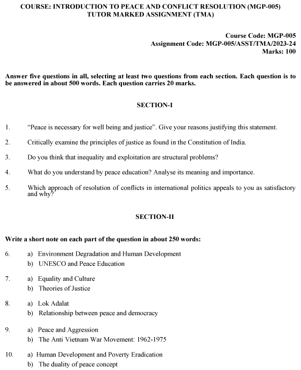 IGNOU MGP-05 - Introduction to Peace and Conflict Resolution Latest Solved Assignment-July 2023 - January 2024