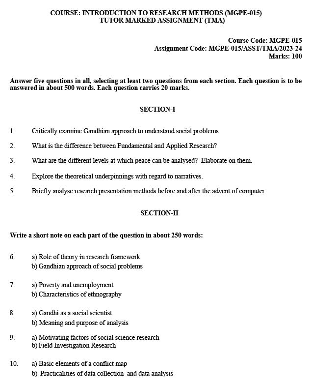 IGNOU MGPE-15 - Introduction to Research Methods Latest Solved Assignment-July 2023 - January 2024