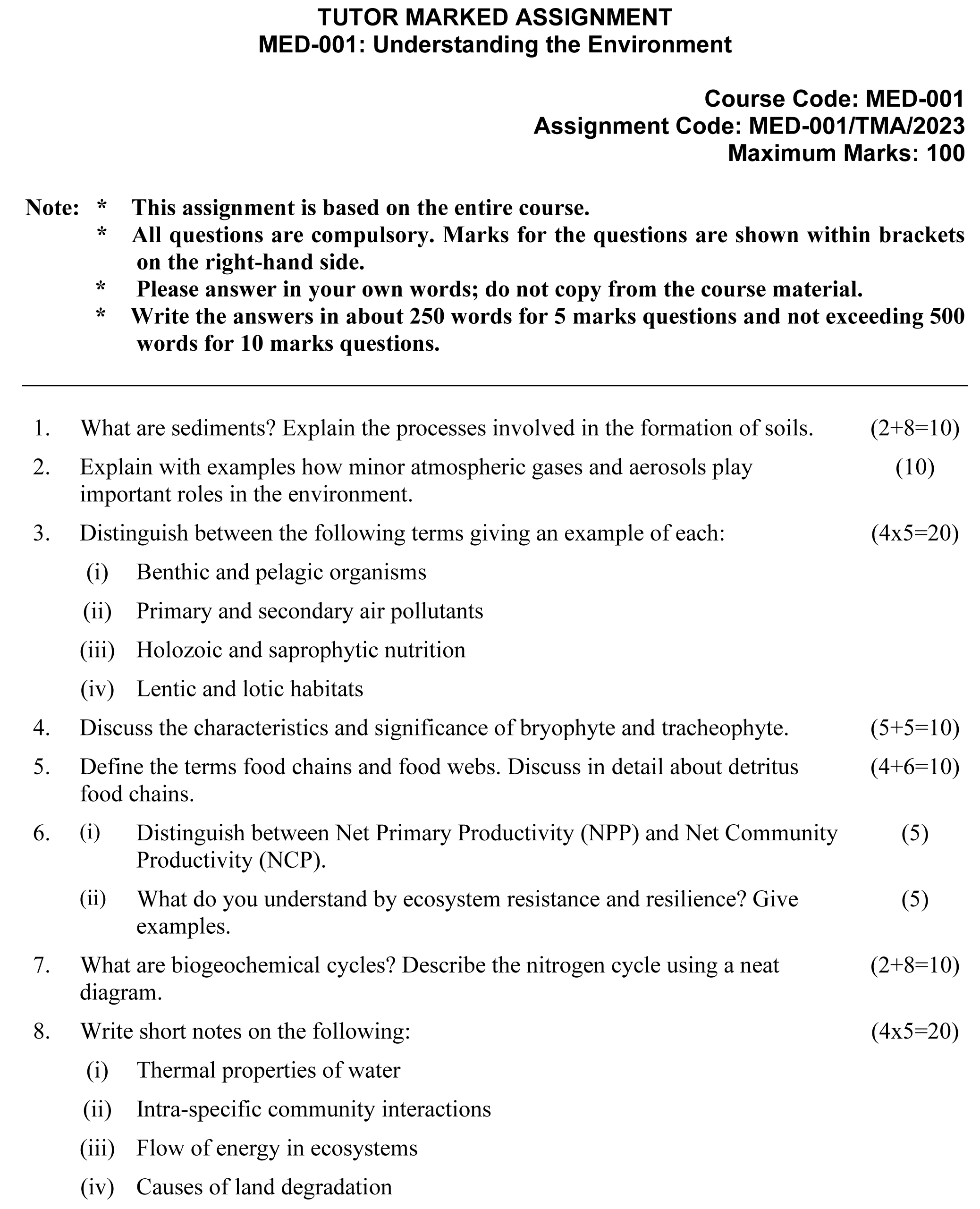 IGNOU MED-01 - Understanding the Environment Latest Solved Assignment-January 2023 - December 2023