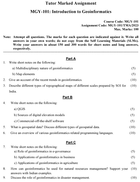 IGNOU MGY-101 - Introduction to Geoinformatics  Latest Solved Assignment-July 2023 - December 2023