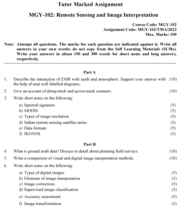 IGNOU MGY-102 - Remote Sensing and Image Interpretation Latest Solved Assignment-July 2023 - December 2023