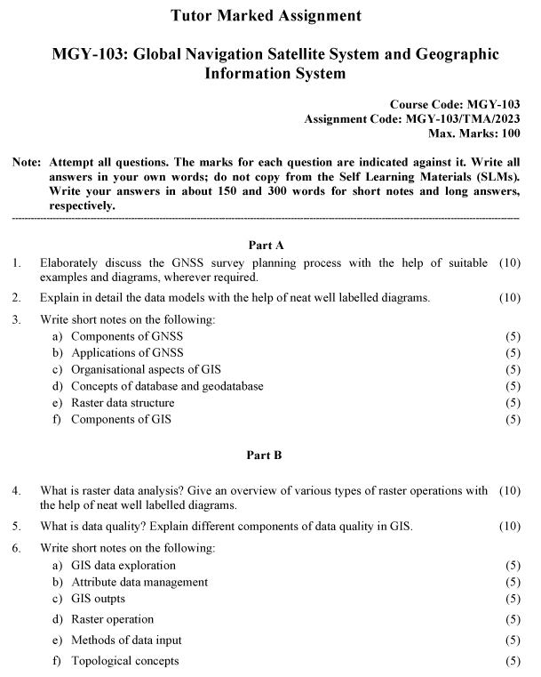 IGNOU MGY-103 - Global Navigation Satellite System and Geographic Information System Latest Solved Assignment-July 2023 - December 2023