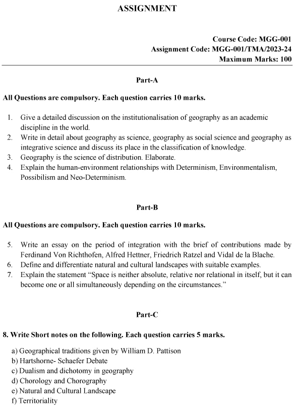 IGNOU MGG-01 -  Introduction to Geograhic Thought Latest Solved Assignment-July 2023 - June 2024