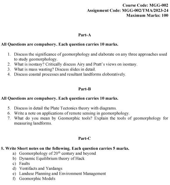 IGNOU MGG-02 - Geomorphology Latest Solved Assignment-July 2023 - June 2024