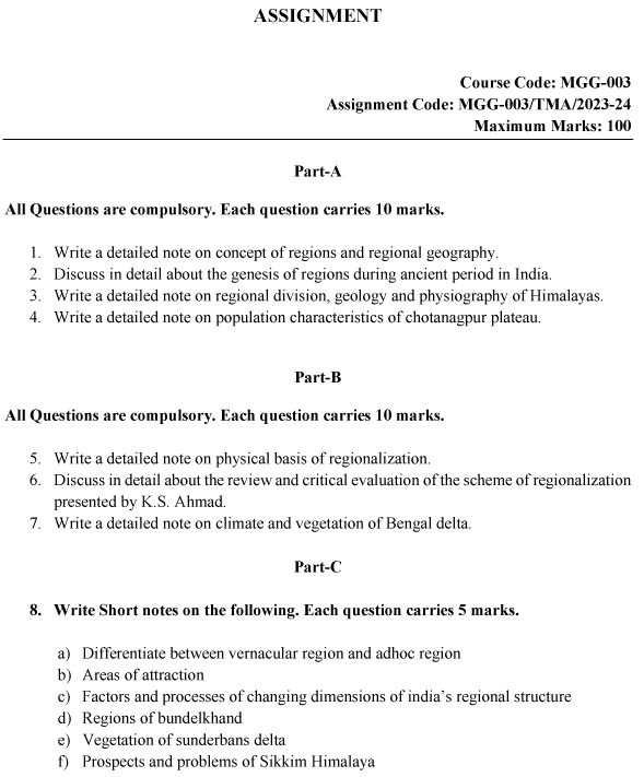 IGNOU MGG-03 - Regional Geography of India Latest Solved Assignment-July 2023 - June 2024