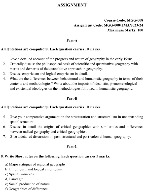 IGNOU MGG-08 - Advances in Geographical Thought Latest Solved Assignment-July 2023 - June 2024