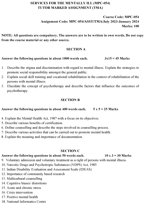 MPC-54 - Services for the Mentally III-July 2023 - January 2024