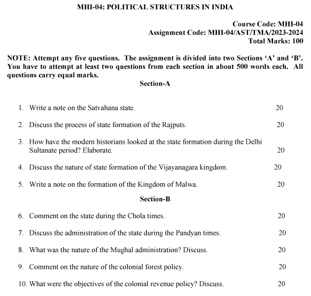 IGNOU MHI-04 - Political Structures in India Latest Solved Assignment-July 2023 - January 2024