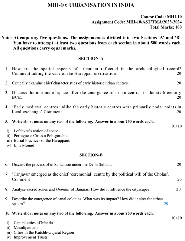 IGNOU MHI-10 - Urbanisation in India Latest Solved Assignment-July 2023 - January 2024