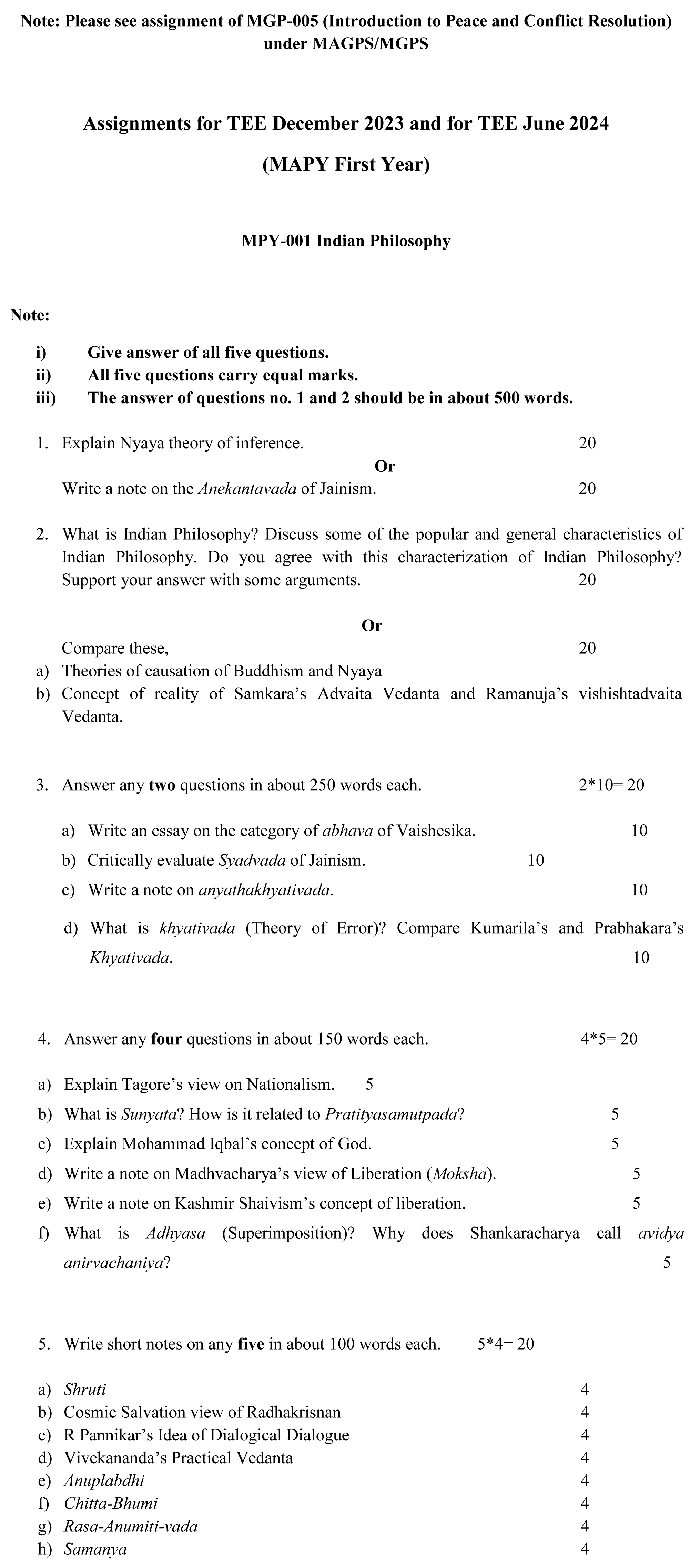 IGNOU MPY-01 - Indian Philosophy Latest Solved Assignment-July 2023 - January 2024