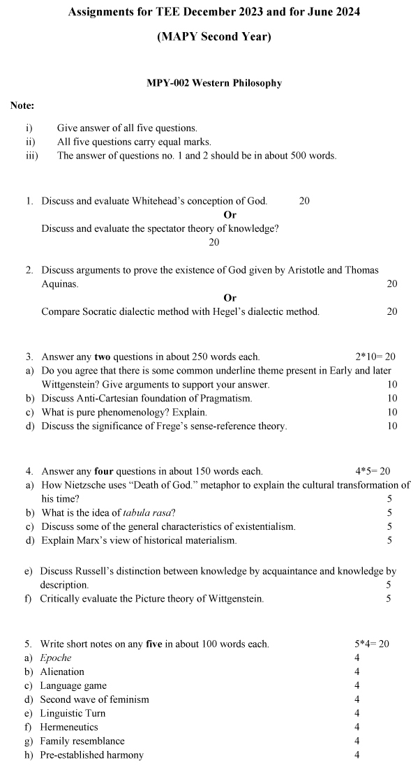 IGNOU MPY-02 - Western Philosophy Latest Solved Assignment-July 2023 - January 2024