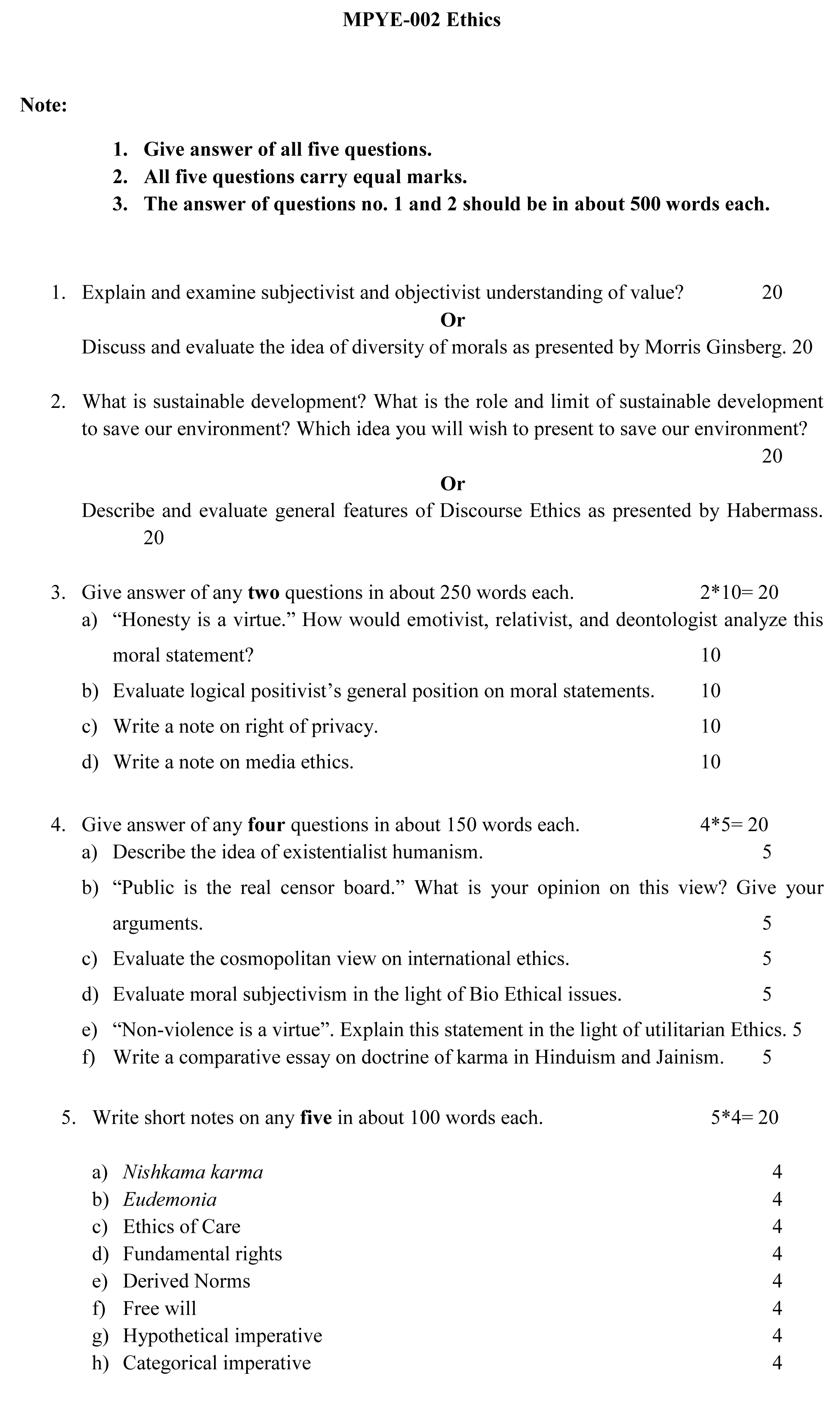 IGNOU MPYE-02 - Ethics Latest Solved Assignment-July 2023 - January 2024