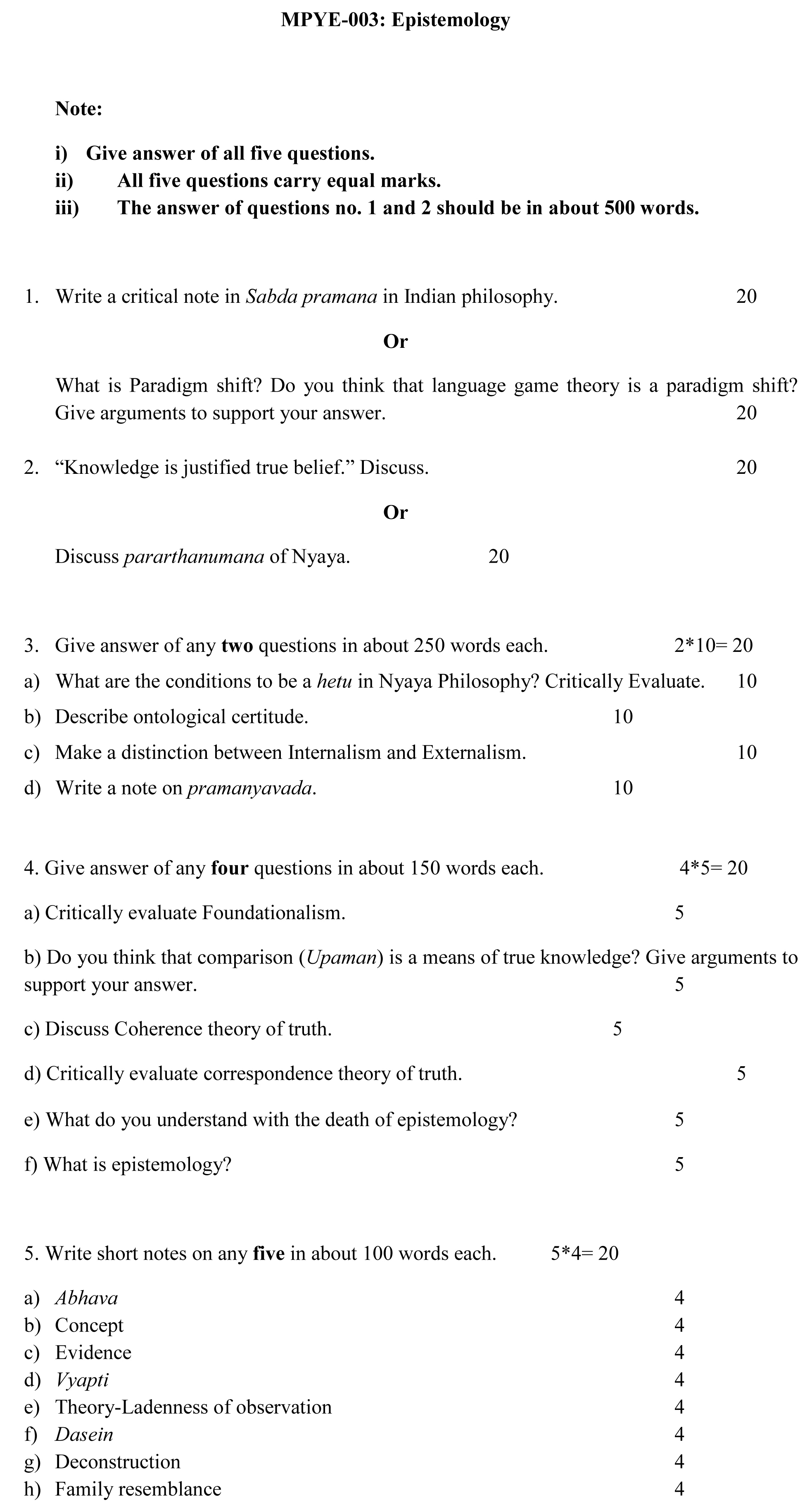 IGNOU MPYE-03 - Epistemology Latest Solved Assignment-July 2023 - January 2024