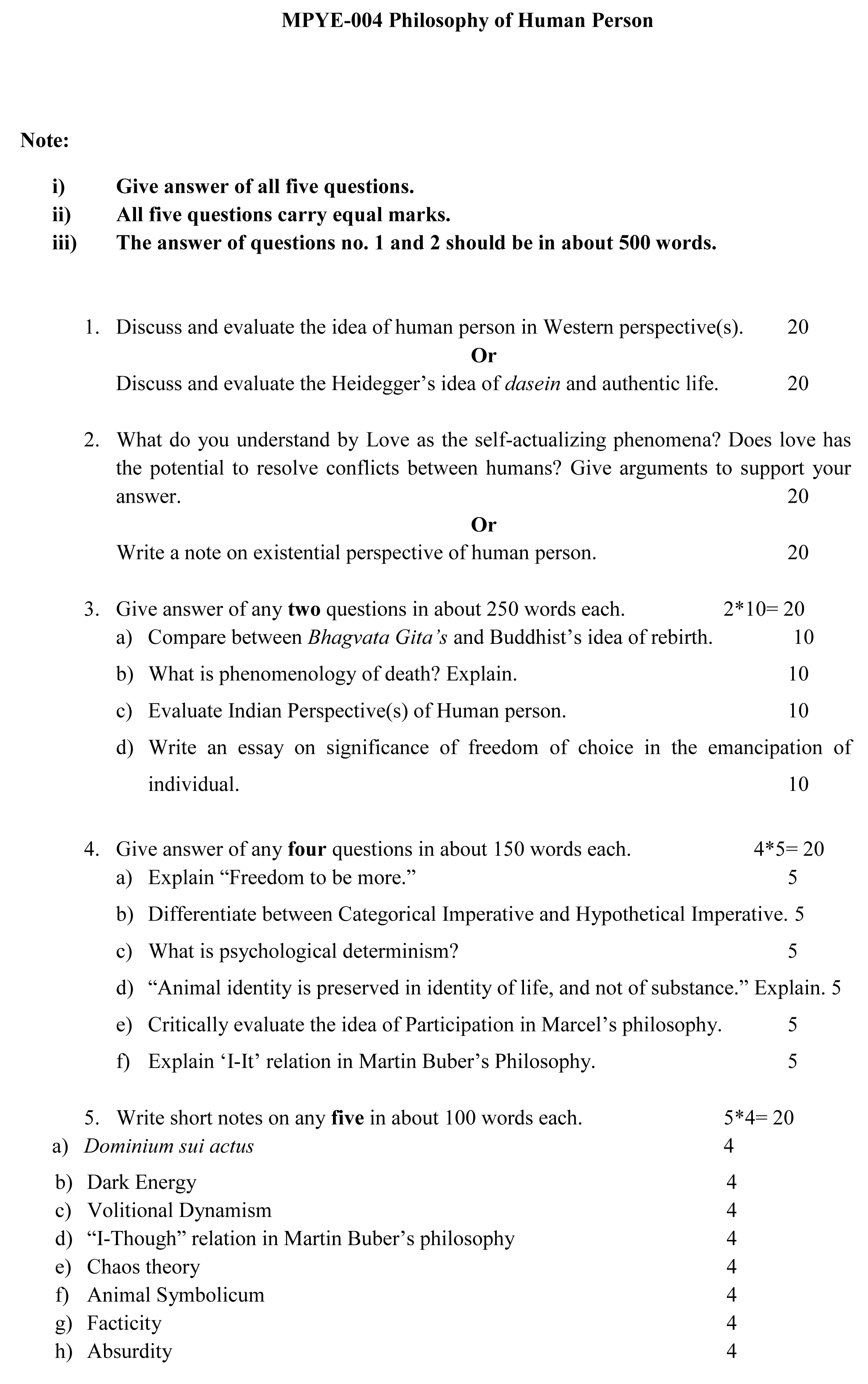 IGNOU MPYE-04 - Philosophy of Human Person Latest Solved Assignment-July 2023 - January 2024