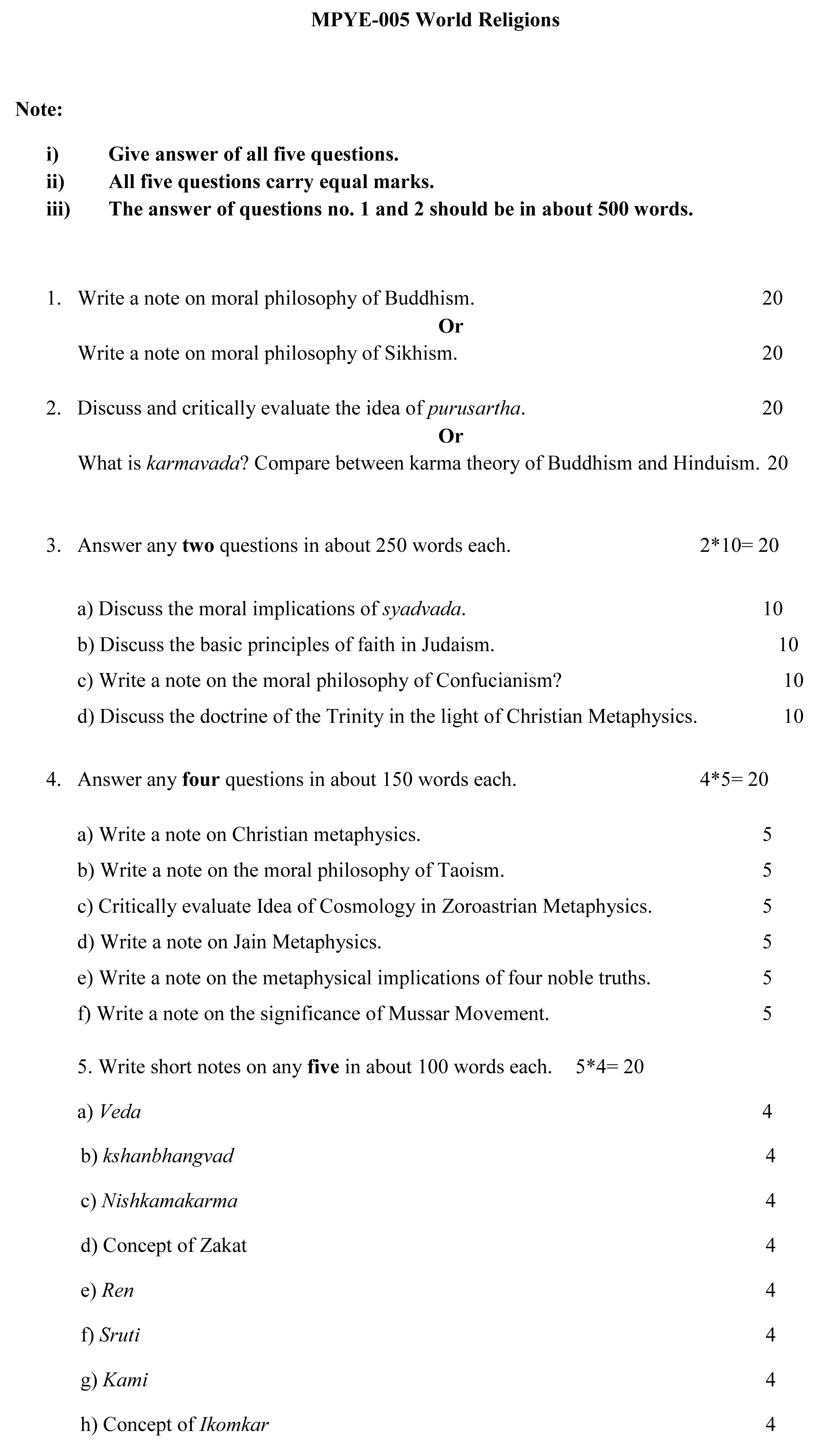 IGNOU MPYE-05 - World Religions Latest Solved Assignment-July 2023 - January 2024