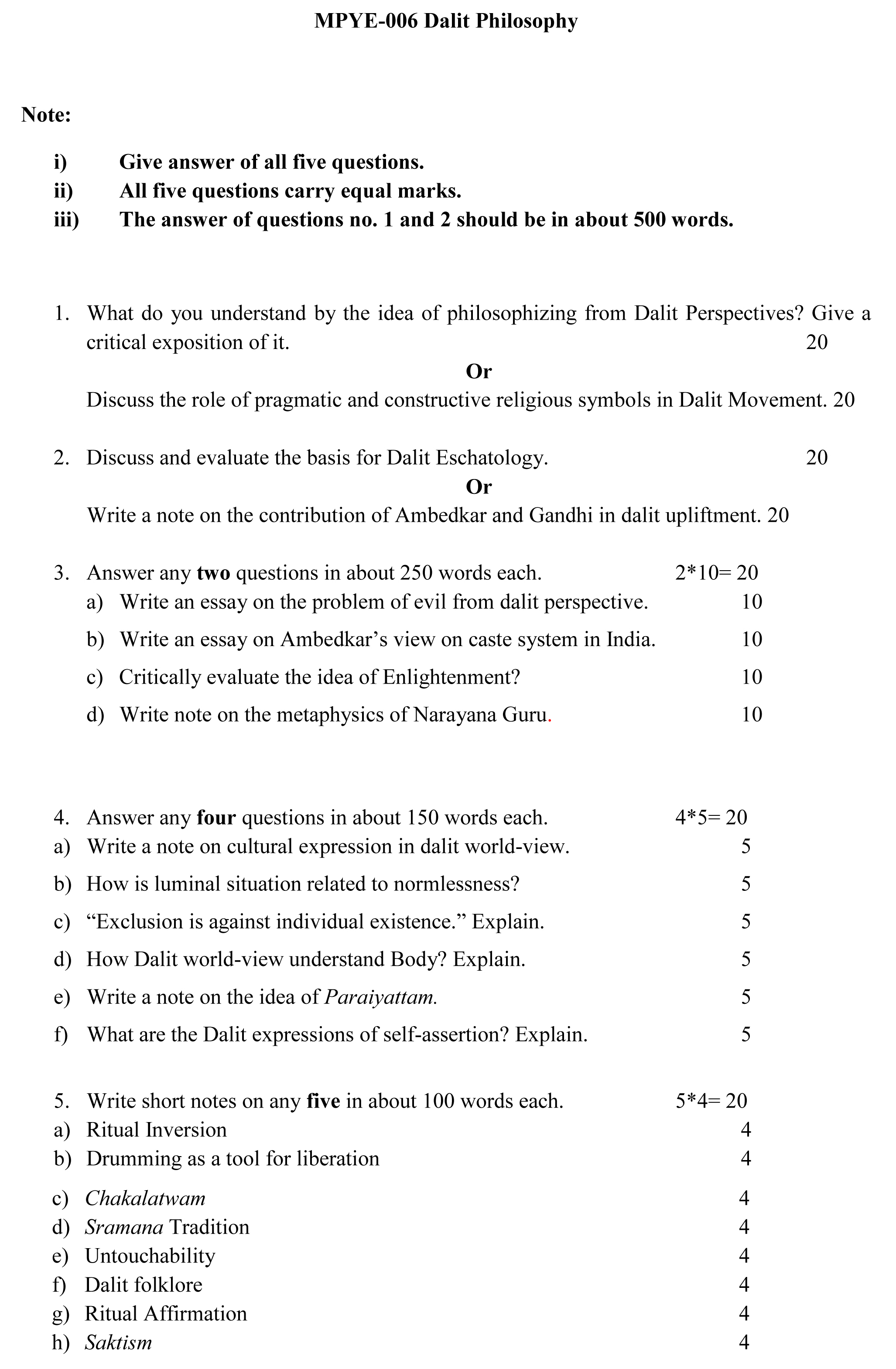 IGNOU MPYE-06 - Dalit Philosophy Latest Solved Assignment-July 2023 - January 2024