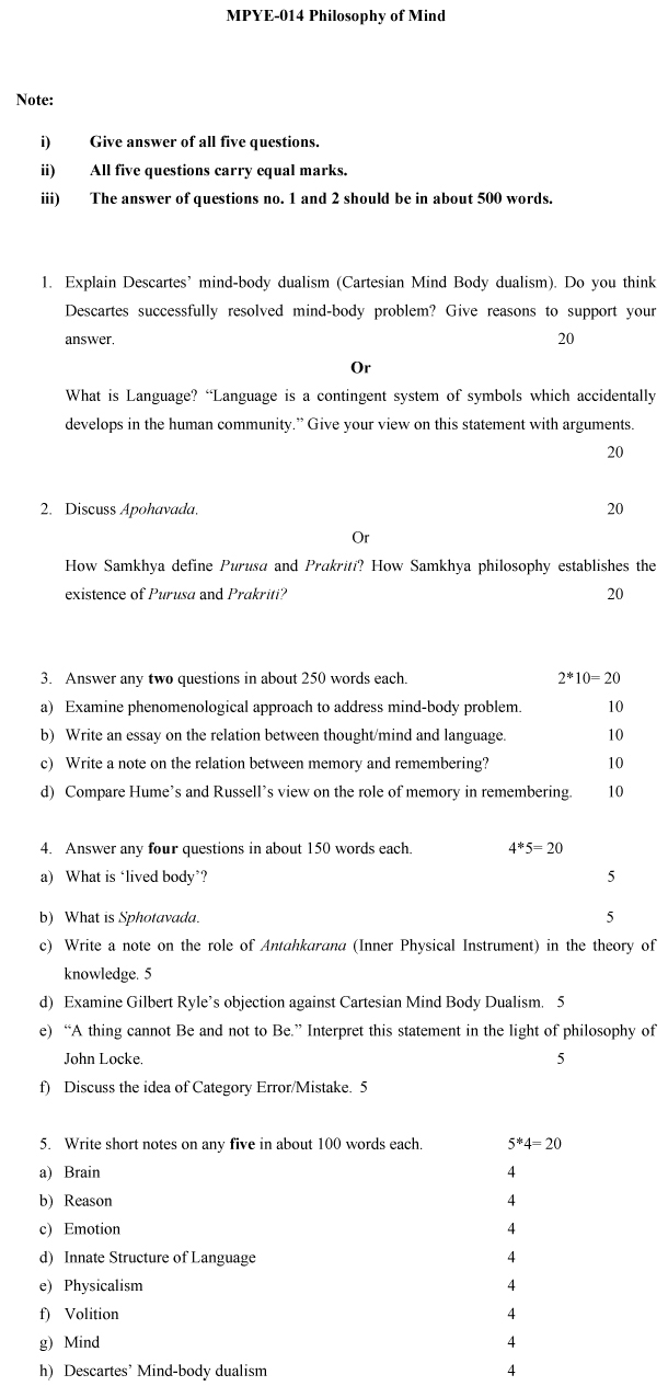 IGNOU MPYE-14 - Philosophy of Mind Latest Solved Assignment-December 2023 - June 2024