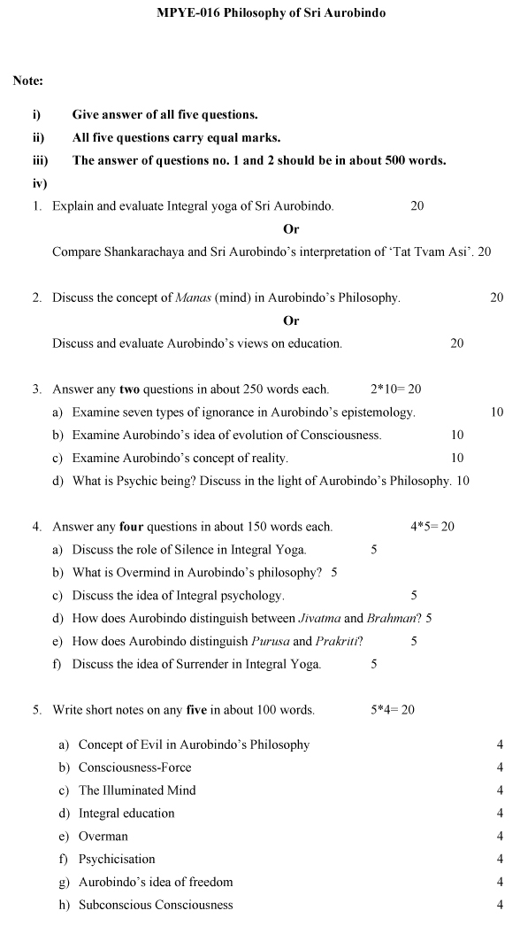 IGNOU MPYE-16 - Philosophy of Sri Aurobindo Latest Solved Assignment-December 2023 - June 2024