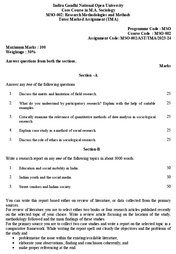 IGNOU MSO-02 - Research Methods and Methodologies, Latest Solved Assignment-July 2023 - January 2024