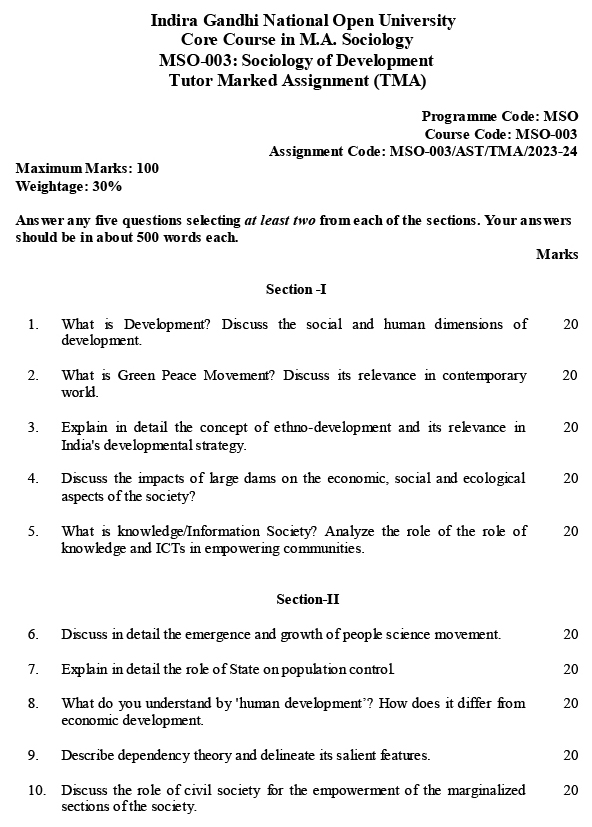 IGNOU MSO-03 - Sociology of Development, Latest Solved Assignment-July 2023 - January 2024