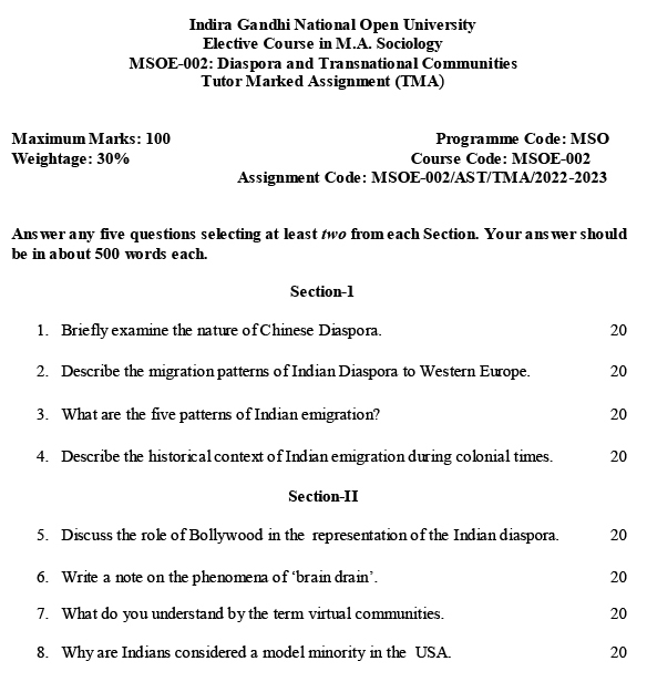 IGNOU MSOE-02 - Diaspora and Transnational Communities, Latest Solved Assignment-July 2023 - January 2024