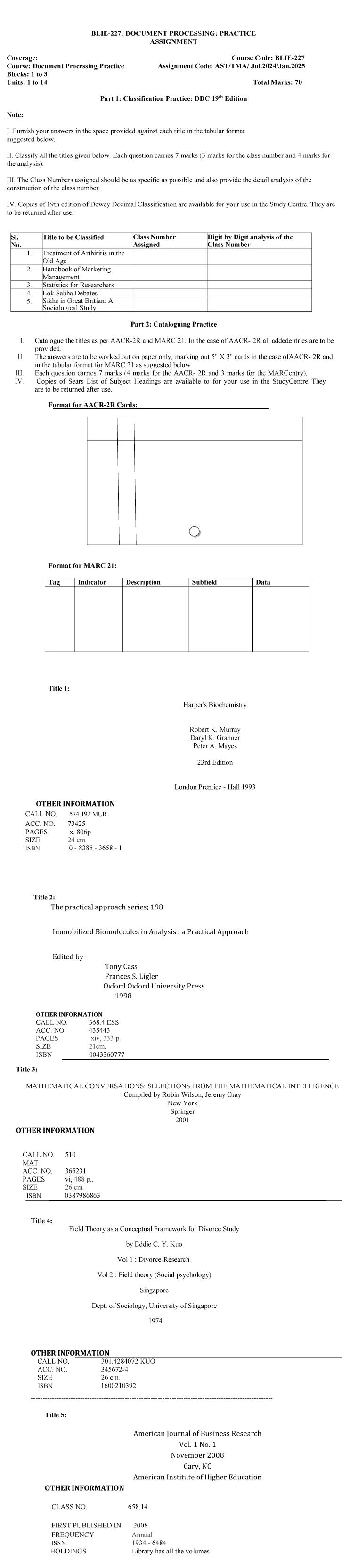 IGNOU BLIE-227 - Document Processing Practice Solved Assignment Practical -July 2024 - January 2025