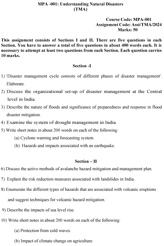 IGNOU MPA-01 - Understanding Natural Disasters, Latest Solved Assignment-January 2024 - July 2024